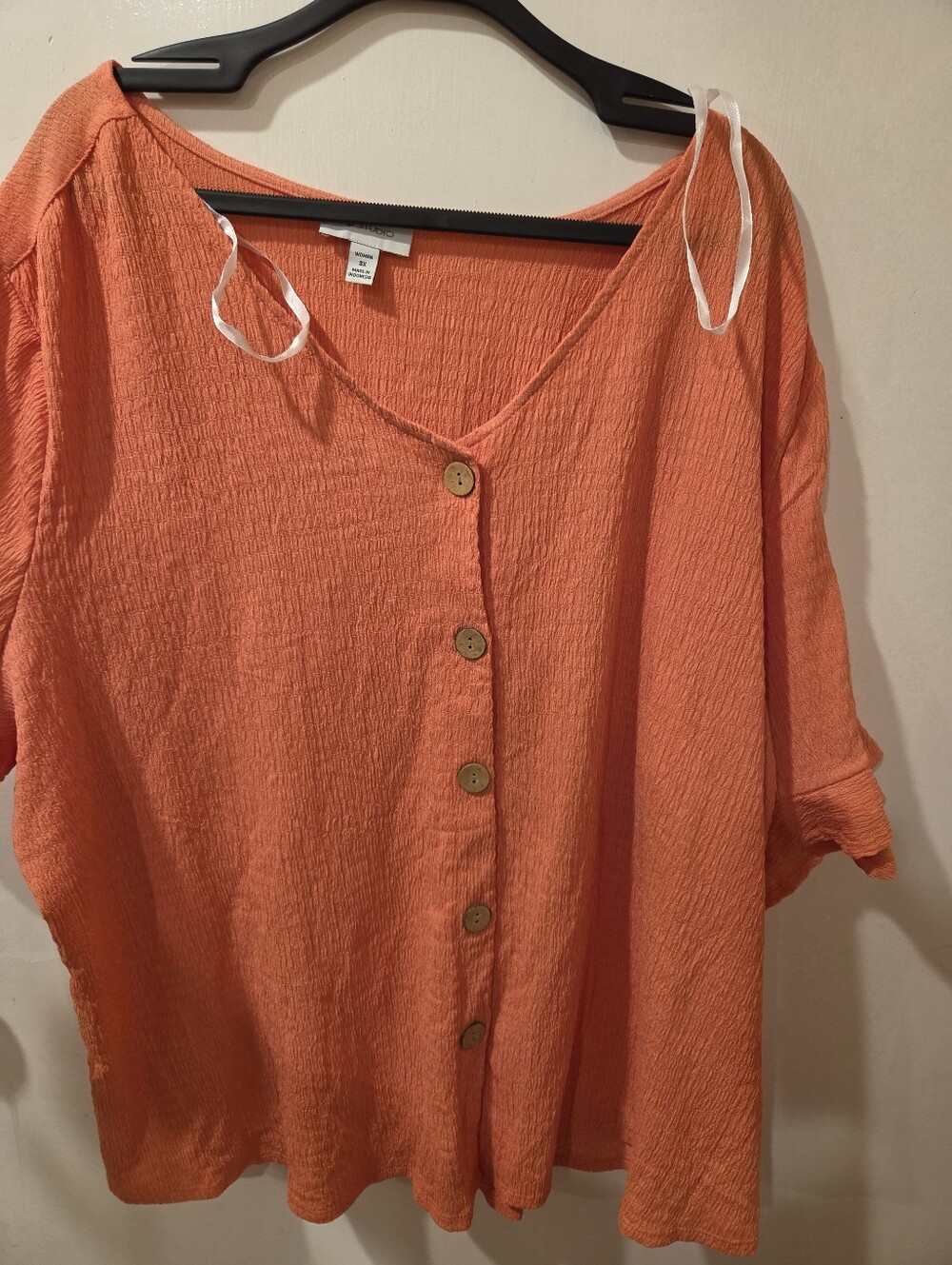 AB Studio Coral-Orange Button Front V-Neck Top 3x
